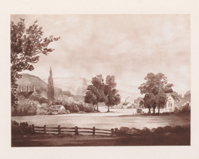 Photo reproduction of a painting depicting a view of Alton Barnes, reproduction, page,