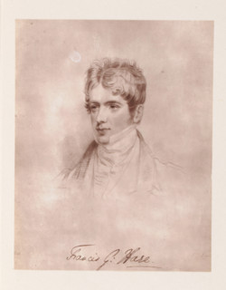 Photo reproduction of a drawing depicting a portrait of Francis George Hare, reproduction, page,