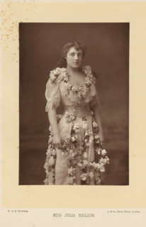 Portrait of Julia Neilson in a dress with flowers, Miss Julia Neilson, page, photomechanical print,