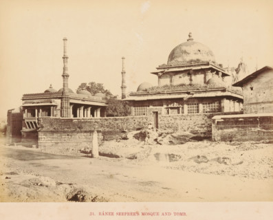 View of Rani Sipri's Mosque and a tomb in Ahmedabad, Ránee Seeprees Mosque and Tomb, photograph,