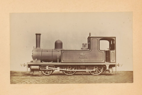 Steam locomotive for passenger transport made by Sharp, Stewart and Company, photograph, page,