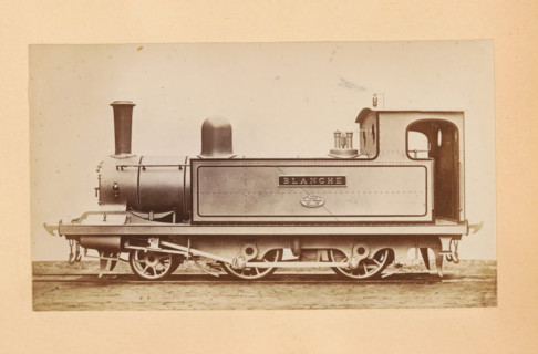 Passenger steam locomotive made by Sharp, Stewart and Company, photograph, page, inscription: