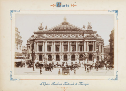 L'Opéra, Académie Nationale de Musique, Facade of the Opéra Garnier in Paris, photograph, page,