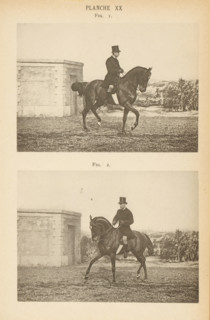Two men on horses, page, photomechanical print, number: 'Planche XX Fig. 1. Fig. 2.', maker: Jean