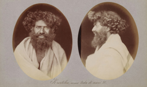 Karteben, uomo toda di anni 30, Two portraits of Karteben of the Toda tribe, photograph, page,