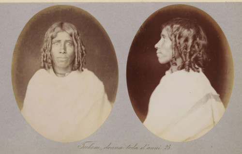 Two portraits of Techem of the Toda tribe, Techem, donna toda d'anni 25, photograph, page,