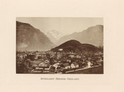 Interlaken (Bernese Oberland), View of Interlaken in Switzerland, page, photomechanical print,