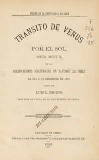 Transito de Venus por el sol, book, writer (clerical worker): Luis L. Zegers, publisher: El