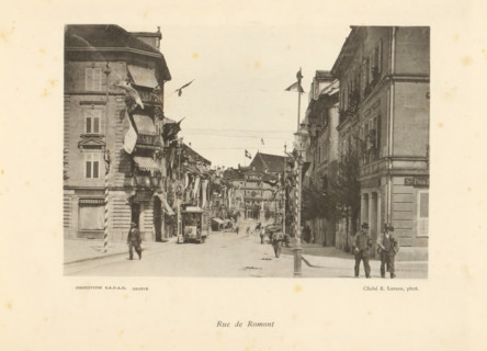 Rue de Romont, View of Rue de Romont in Fribourg, page, photomechanical print, photographer: Ernest