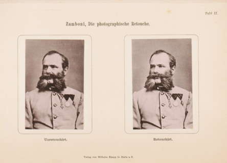 Two portraits of an unknown man with military decorations, with and without retouch, page,