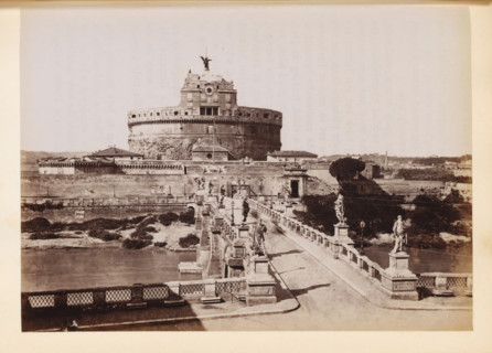 View of the Bridge of Angels and the Castel Sant'Angelo in Rome, photograph, page, Rome, c. 1850 -