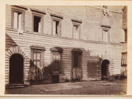 View of the facade of probably Palazzo Cenci in Rome, photograph, page, Rome, c. 1850 - in or