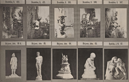 Photo reproduction of five paintings with animals and five sculptures, Johannes Jaeger's