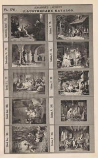 Photo reproduction of ten paintings, mainly genre scenes, Johannes Jaeger's Illustrerade Katalog,