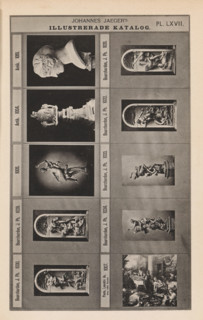 Photo reproduction of nine sculptures and a painting, Johannes Jaeger's Illustrerade Catalog,