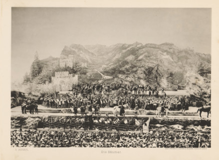 Die Säumer, View of a parade of mule drivers during the Calven-Feier in Chur, page, photomechanical