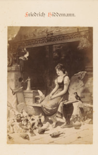 Photo reproduction of a painting by Friedrich Hiddemann, depicting a woman on a bench in a