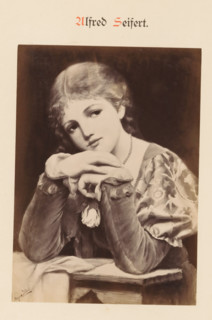 Photo reproduction of a painting by Alfred Seifert, depicting a portrait of a woman with a rose in