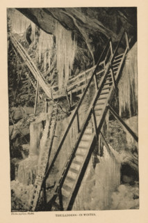 The Ladders - in Winter, Ladders against a mountainside with icicles, page, photomechanical print,