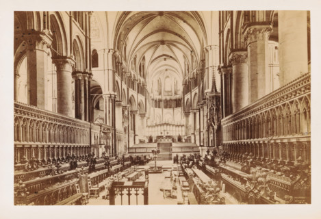 The East Choir, Interior of Canterbury Cathedral with a view of the choir, photograph, page,