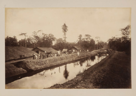 Canal at the Stabat plantation, Sumatra, album page, photograph, This photo is part of an album.,
