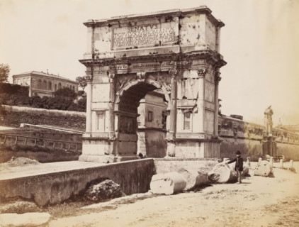 Man posing by the Arch of Titus at the Roman Forum in Rome, photograph, Part of a French artist's