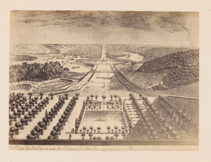 Photo reproduction of a design of a view of the garden and park of the Château de Meudon,