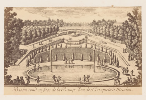 Photographic reproduction of a design for a round pond for a slope in the garden of the Château de