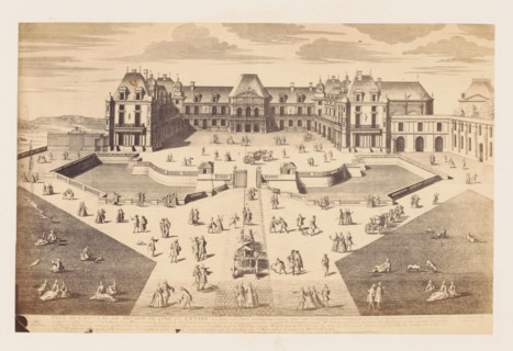 Photo reproduction of a design of a view of the Château de Meudon, seen from the entrance to the