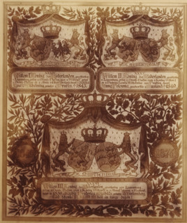 Photo reproduction of a drawing of a family tree, from King William I to King William III, album