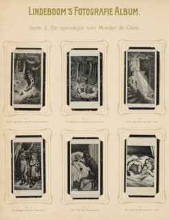 Six reproductions of drawings of scenes from the fairy tales Little Thumb and Little Red Riding