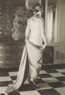Fashion photo of a woman in a dress by Paul Poiret, Paris, photograph, inscription: '(stamp) P.Pon