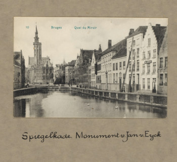 Bruges. Spiegelkade. Monument Jan van Eyck, photograph, 1860 - 1925, photographer, paper,