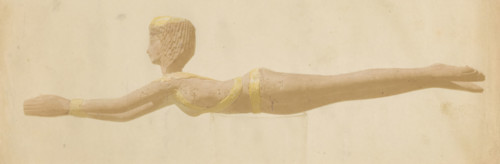 The carved wooden handle of an ancient Egyptian spoon, photograph, inscription: '1082, 7 (M v W)',