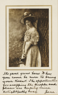 Advertisement for Kodak, picture postcard, stamp: '1909', inscription: 'Its just great here. When