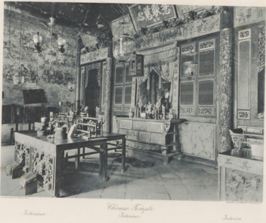 Interior of a Chinese temple, presumably in Kloempang on Sumatra, Kloempang. Chinese Temple,