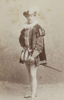 Portrait of a young man in costume with a sword, identified as NA de Joncheere, album page,