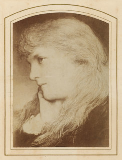 Photo reproduction of a painted portrait of a young woman, album page, photograph, cabinet