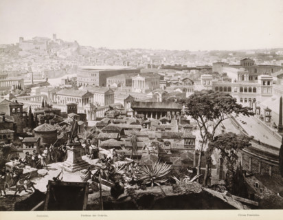 View of ancient Rome: the Janiculum, the Porticus of Octavia and the Circus Flaminius, Janiculus. -