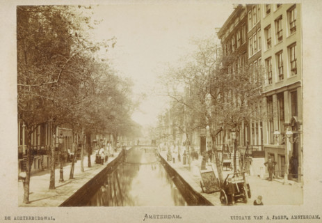 View of the Achterburgwal, The Achterburgwal. Amsterdam., photograph, cabinet photograph, Part of a
