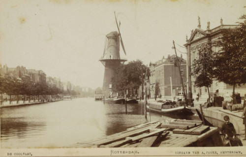 View of the Coolvest in Rotterdam with windmill De Hoop in the center, De Coolvest. Rotterdam.,