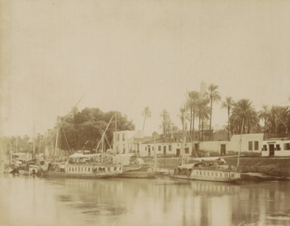 Assouan, Ships (dahabies) at a quay in Aswan, photograph, Part of Travel album with 80 photos of