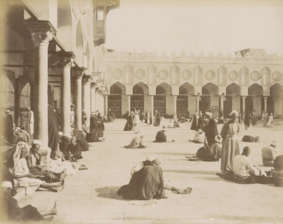 Students in the courtyard of the Al-Azhar Mosque in Cairo, Courtyard and colonnade of the Al-Azhar