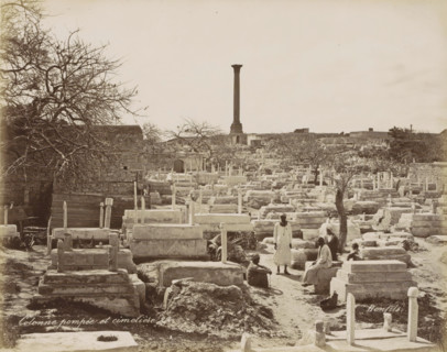 Cemetery with column in Egypt, Colonne pompée et cimetière, photograph, Part of Travel album with