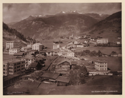 View of Klosters with railway bridge, album page, photomechanical print, This print is part of an