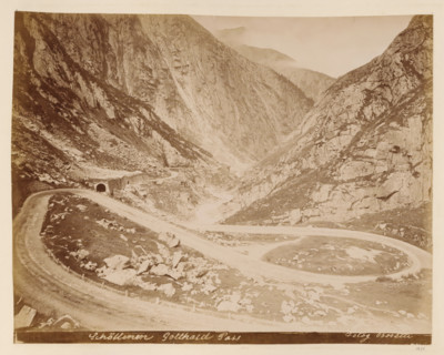 View of the Gotthard Pass, album page, photograph, This photo is part of an album., inscription: