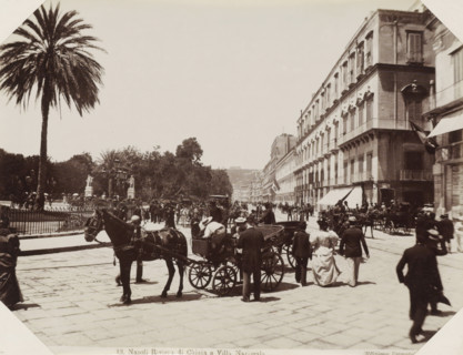 Street Naples, Napoli Riviera di Chiaja e Villa Nazionale, Street in Naples with horse-drawn