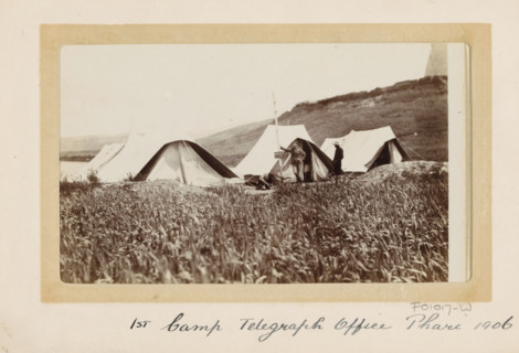 Tent camp of the first British telegraph post in Phari, Tibet, photograph, Part of Photo album with