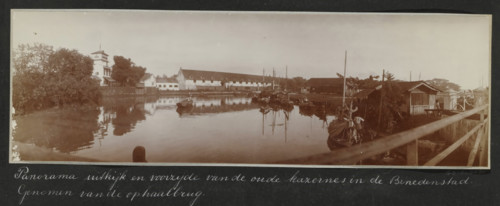 Panorama of the lookout and front of the old barracks in the Lower Town. Taken from the drawbridge