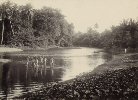 Children bathing in a body of water in the Dutch East Indies, photograph, Part of a travel album